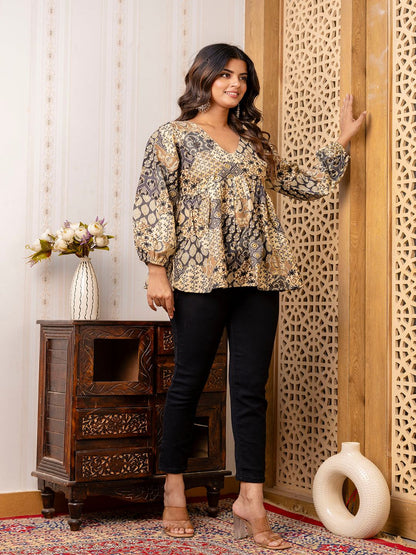 Black Printed Peplum Tunic