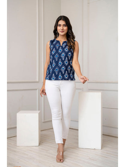 Navy Blue Printed Straight Tunic