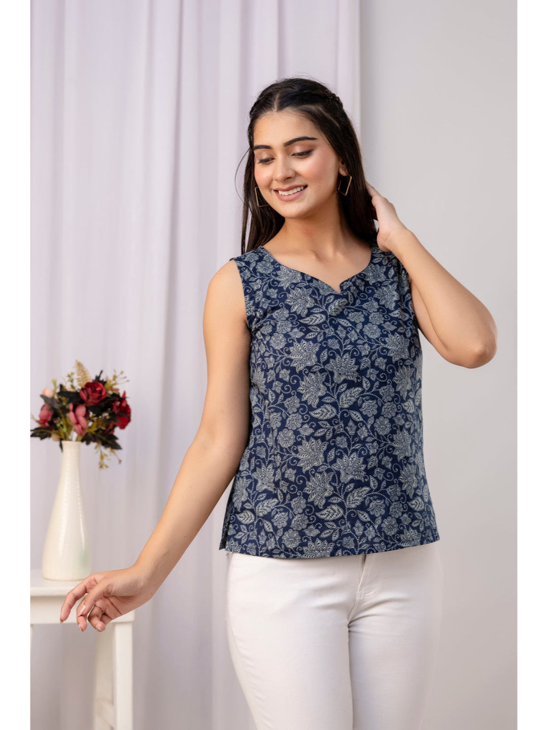 Navy Blue Printed Straight Tunic