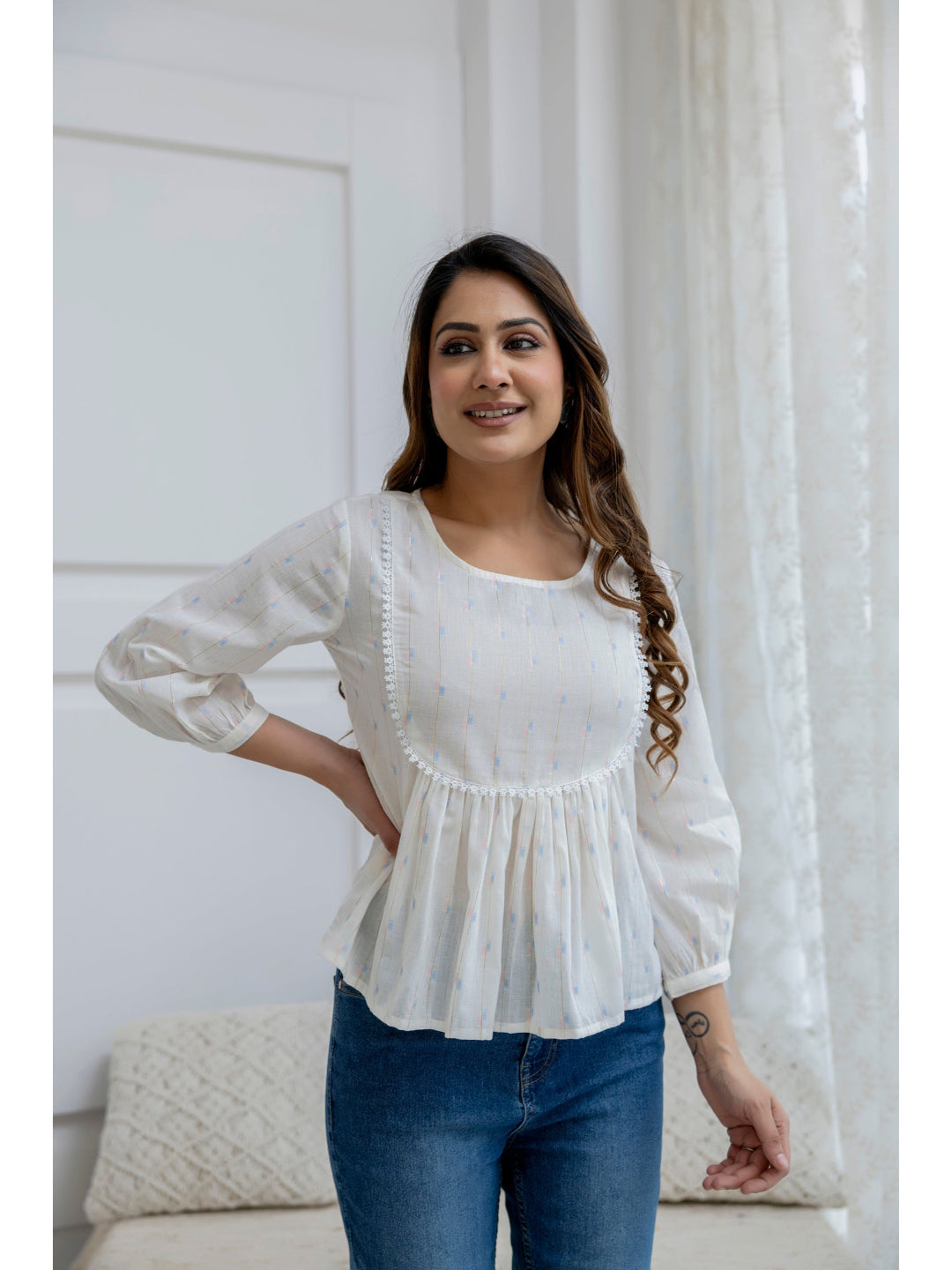 Off White Printed Peplum Tunic