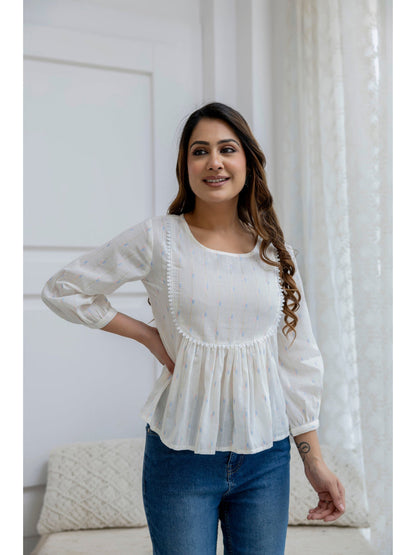 Off White Printed Peplum Tunic