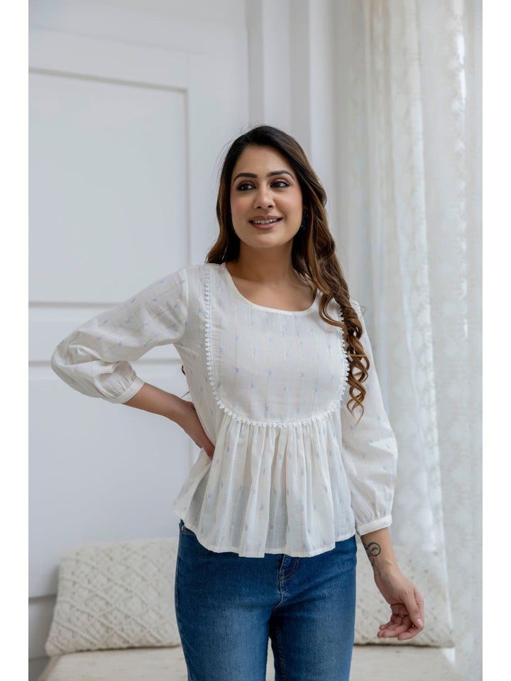 Off White Printed Peplum Tunic