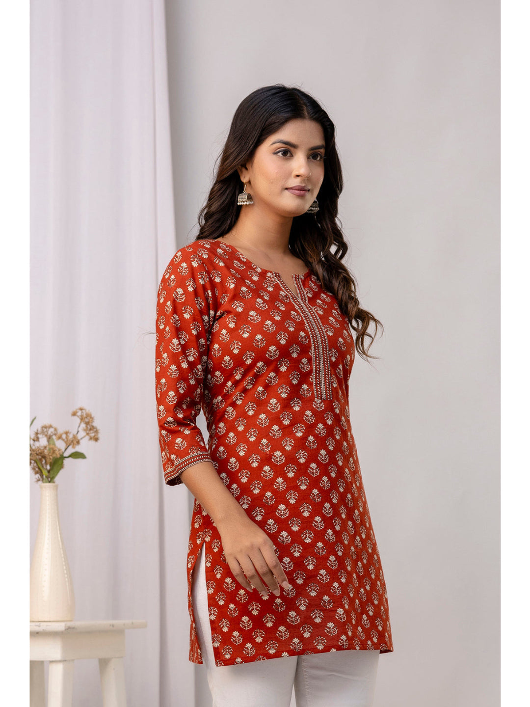 Rust Ethnic Printed Straight Tunic