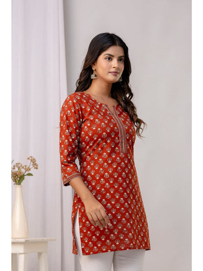 Rust Ethnic Printed Straight Tunic