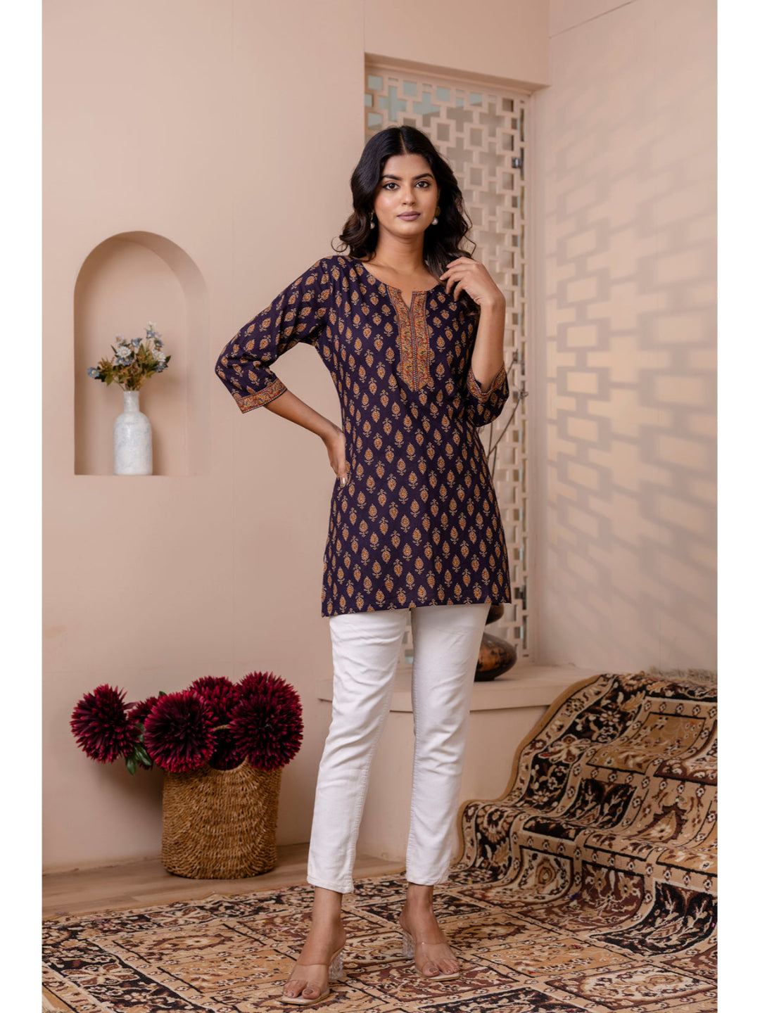 Navy Blue Printed Straight Tunic