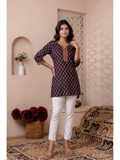 Navy Blue Printed Straight Tunic