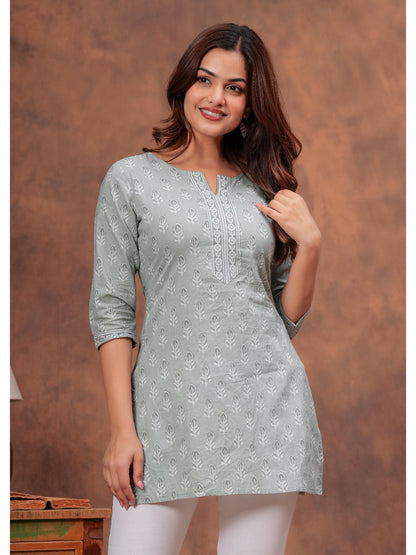 Green Printed Straight Tunic