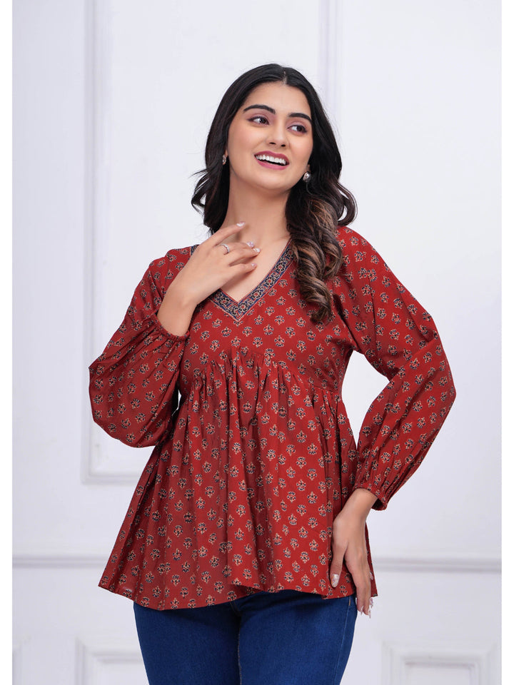 Maroon Printed Peplum Tunic