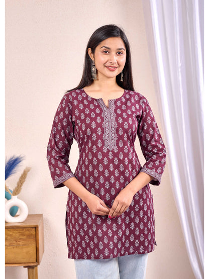 Burgundy Printed Straight Tunic