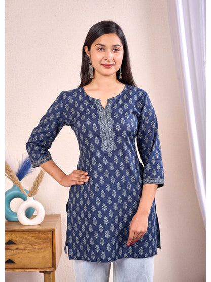 Navy Blue Printed Straight Tunic
