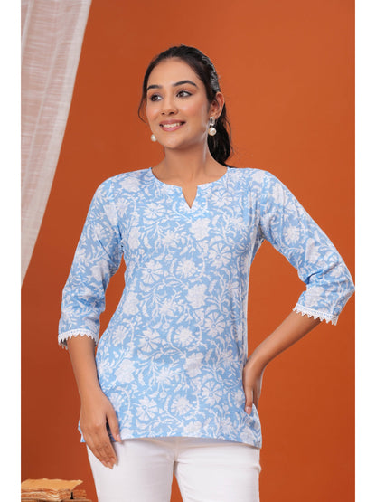Blue Floral Printed Straight Tunic