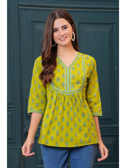 Green Printed Flared Tunic