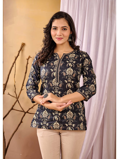 Black Printed Straight Tunic