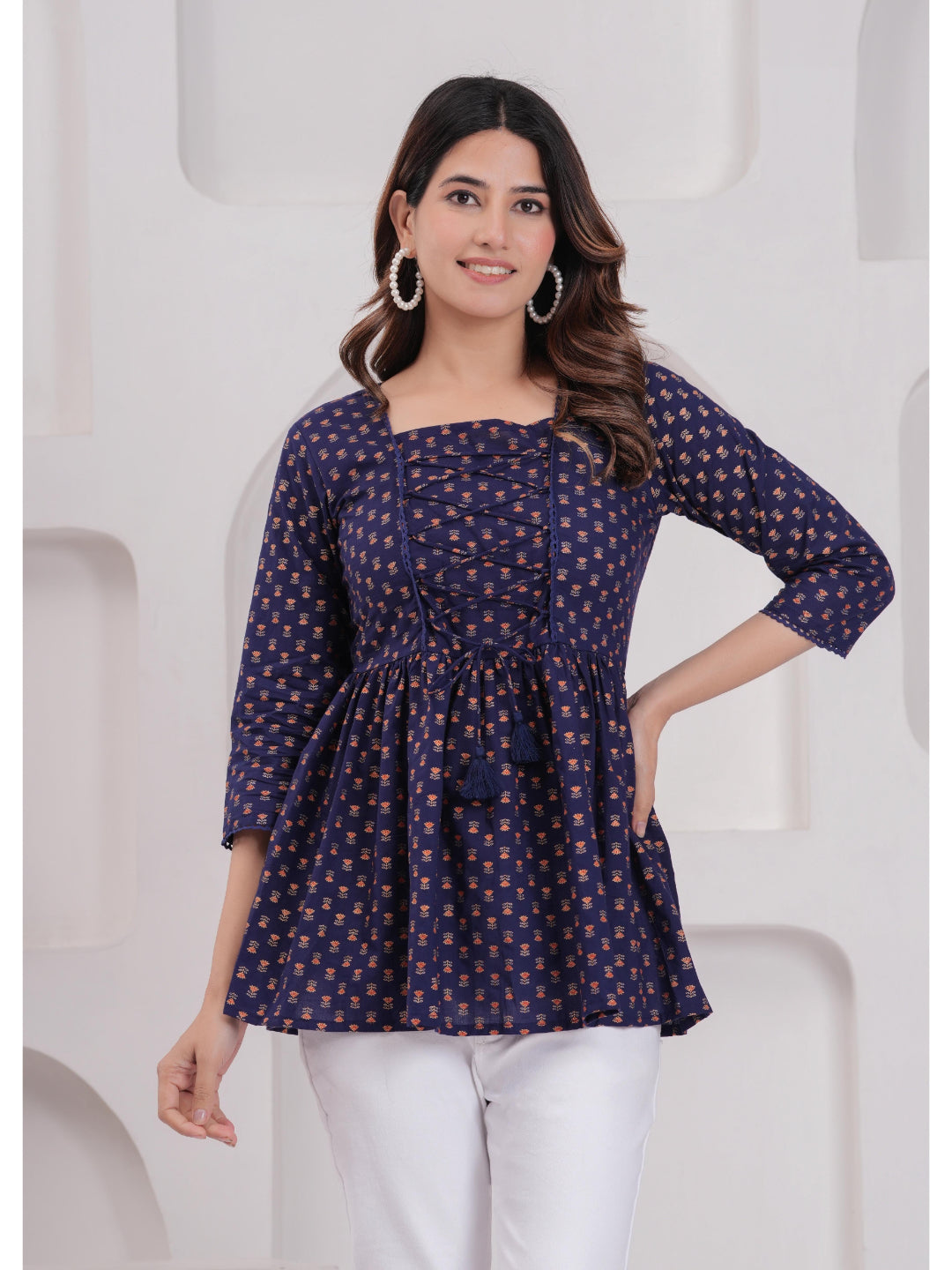 Navy Blue Printed Straight Tunic