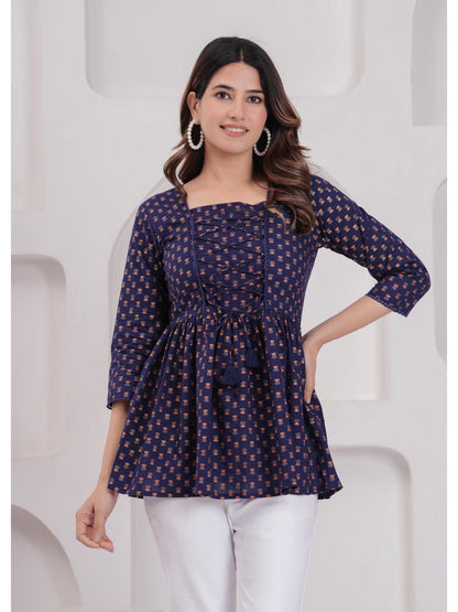 Navy Blue Printed Straight Tunic