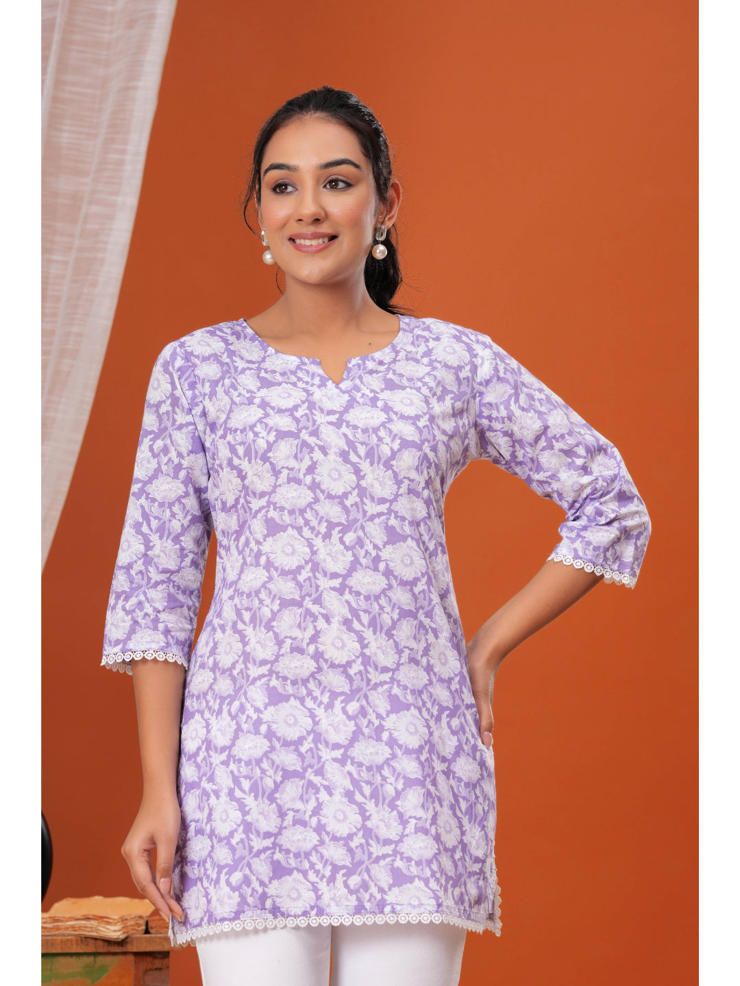 Lavender Printed Straight Tunic