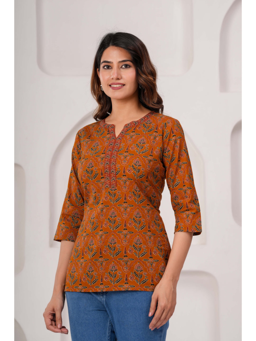 Mustard Printed Straight Tunic