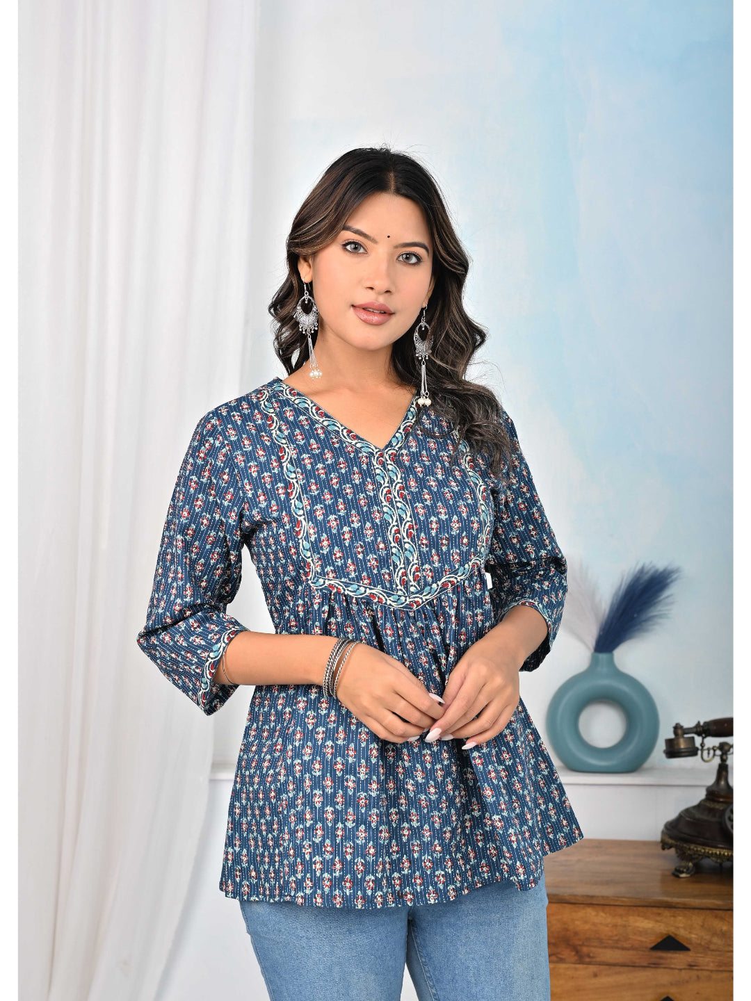 Blue Ethnic Printed Flared Tunic