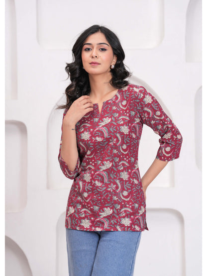 Maroon Floral Printed Straight Tunic