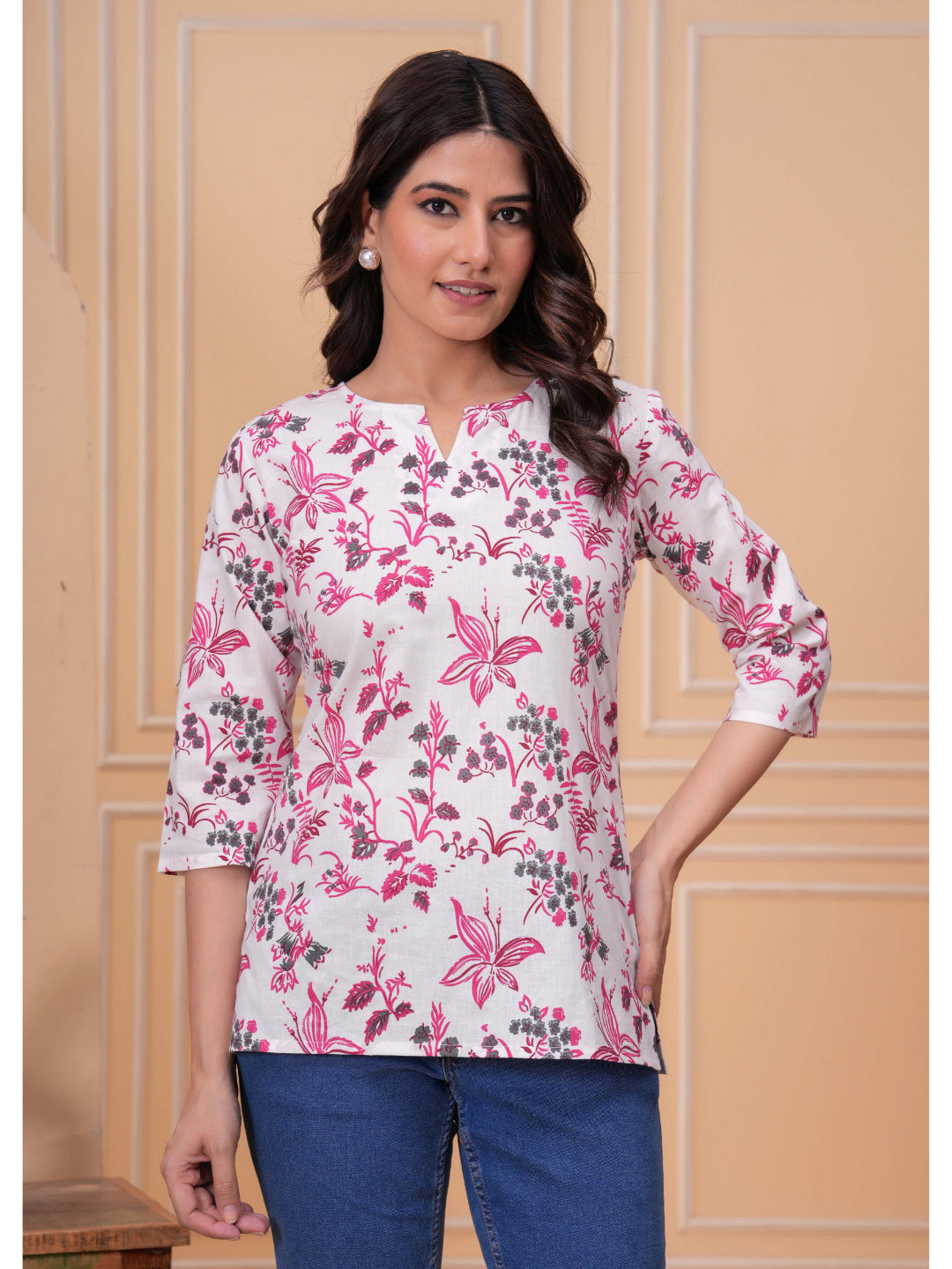 Pink Floral Printed Straight Tunic