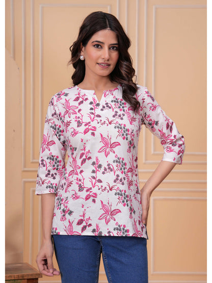 Pink Floral Printed Straight Tunic