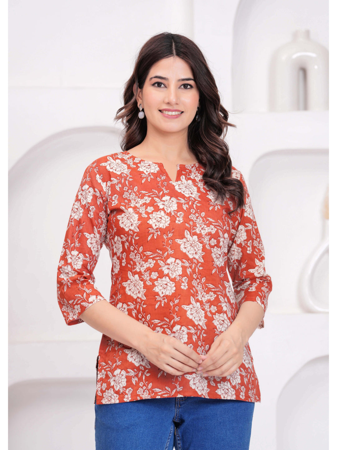 Rust Floral Printed Tunic