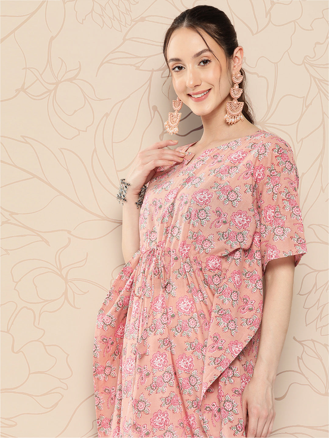 Pink Ethnic Printed Kaftan