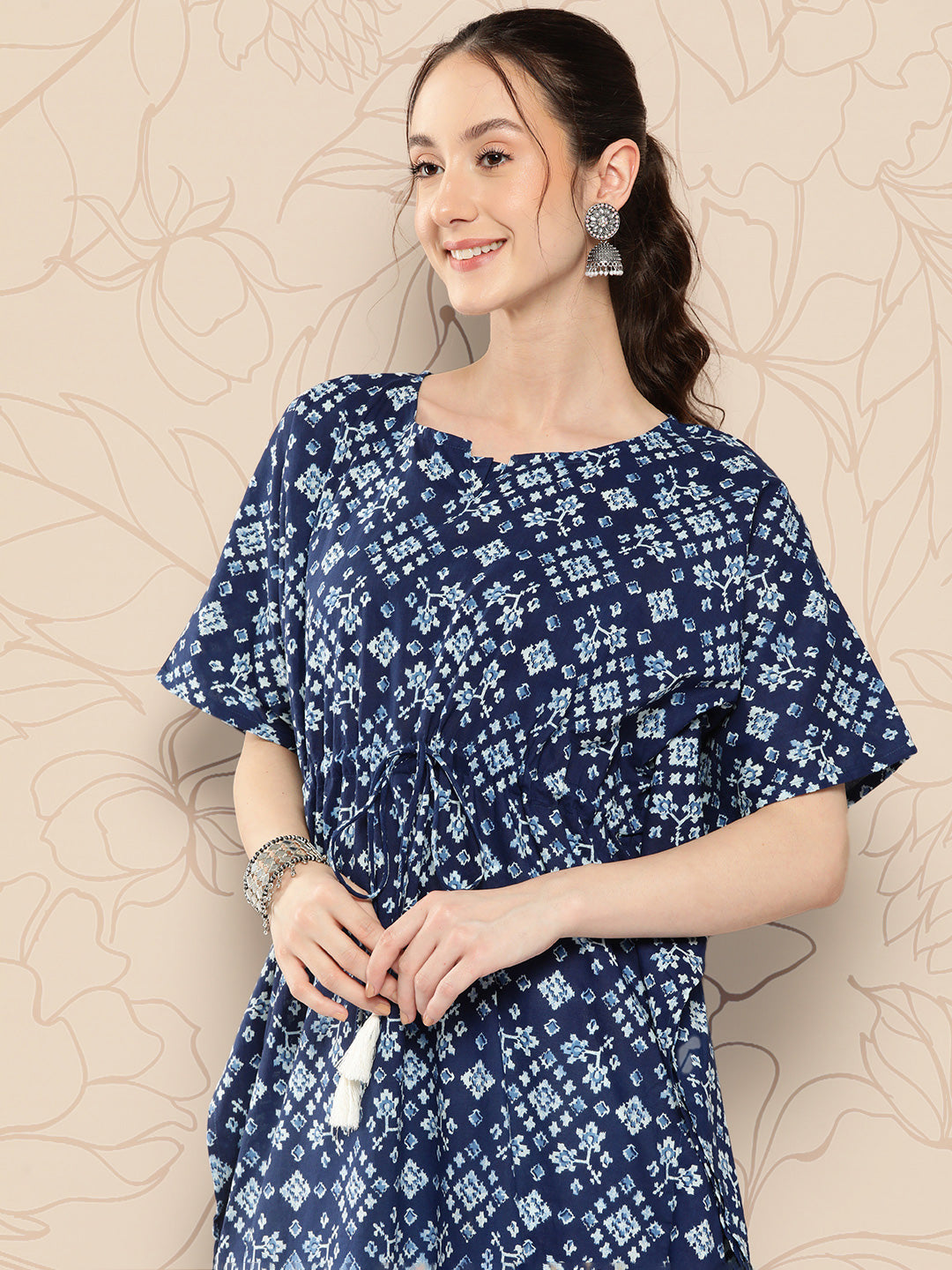 Navy Blue Ethnic Printed Kaftan