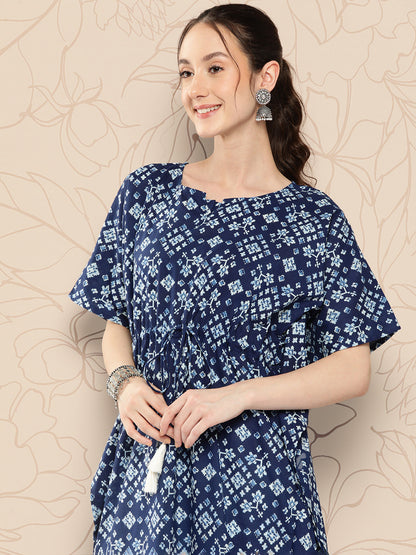Navy Blue Ethnic Printed Kaftan