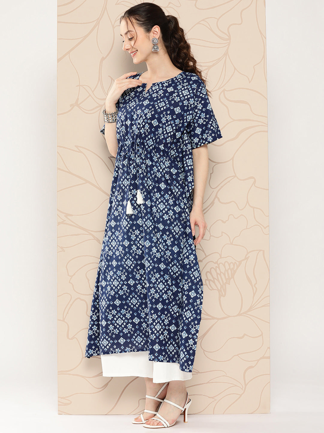 Navy Blue Ethnic Printed Kaftan