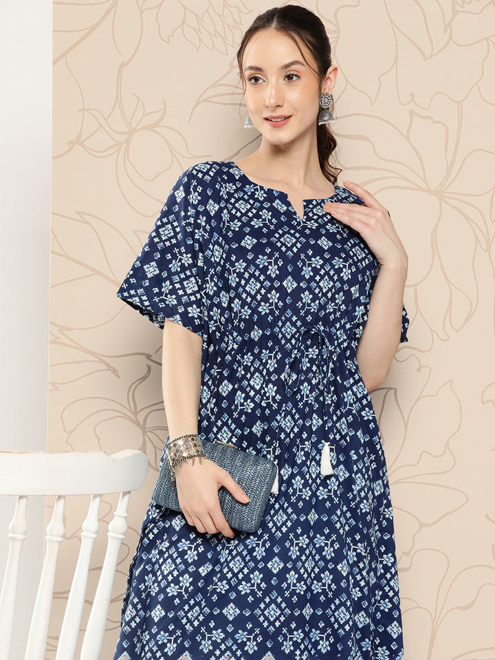 Navy Blue Ethnic Printed Kaftan