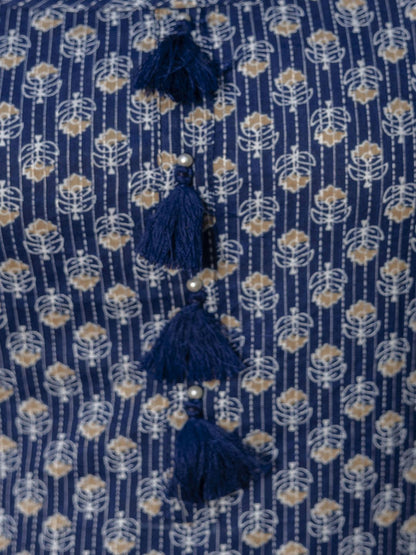 Blue Ethnic Straight Sleeveless Kurta