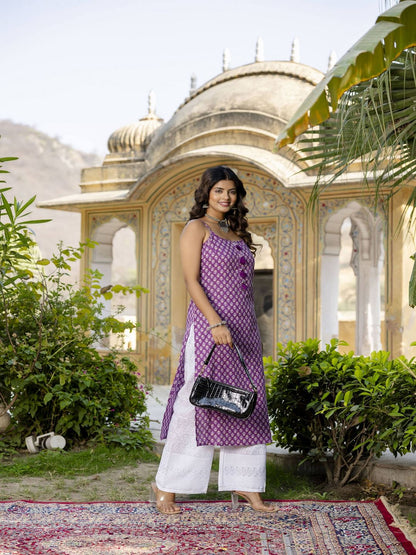 Purple Ethnic Straight Sleeveless Kurta