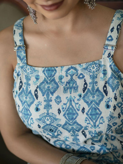 Blue Abstract Printed Sleeveless Kurta