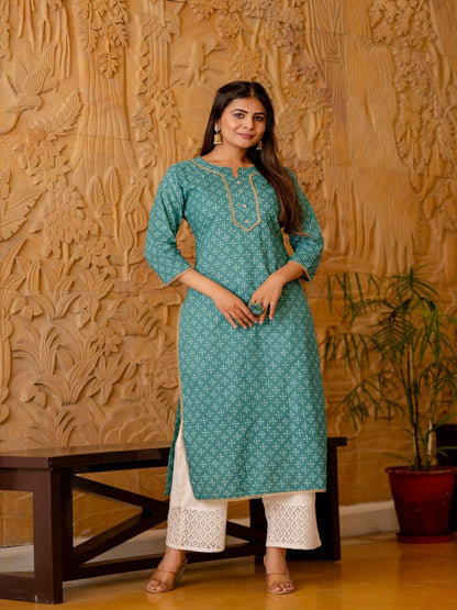 Green Bandhani Printed Straight Kurta