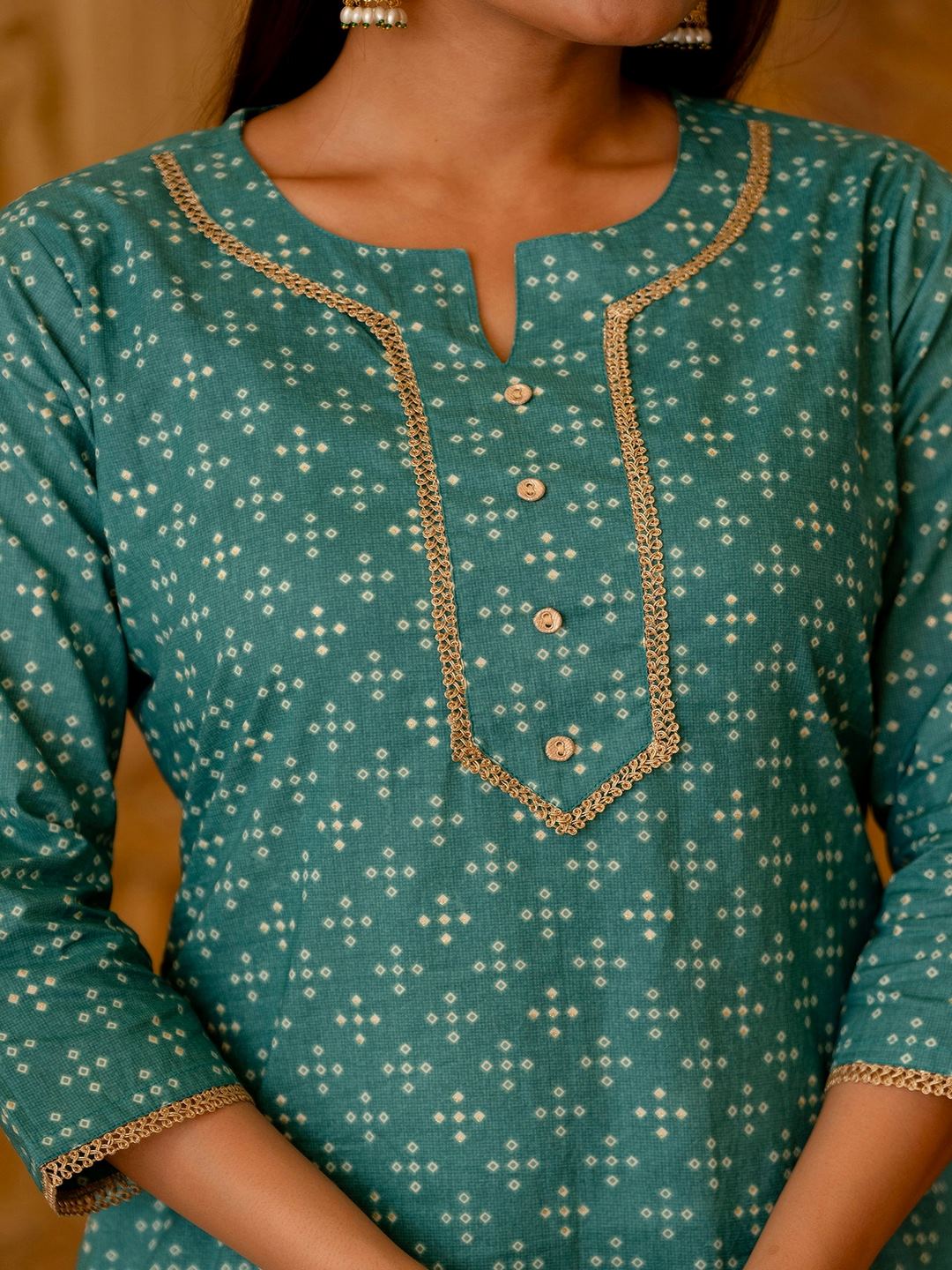 Green Bandhani Printed Straight Kurta