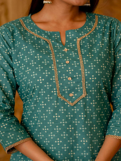 Green Bandhani Printed Straight Kurta