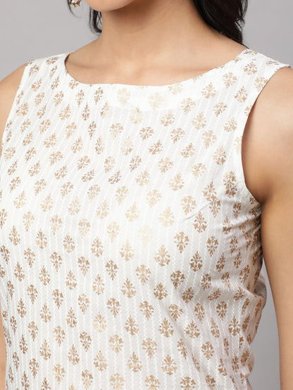 White Gold Printed Straight Sleeveless Kurta