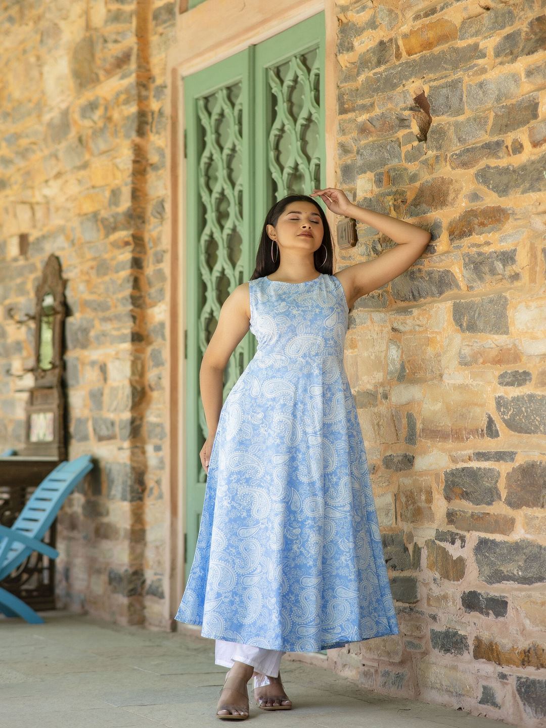 Blue Bandhani Printed Sleeveless Kurta