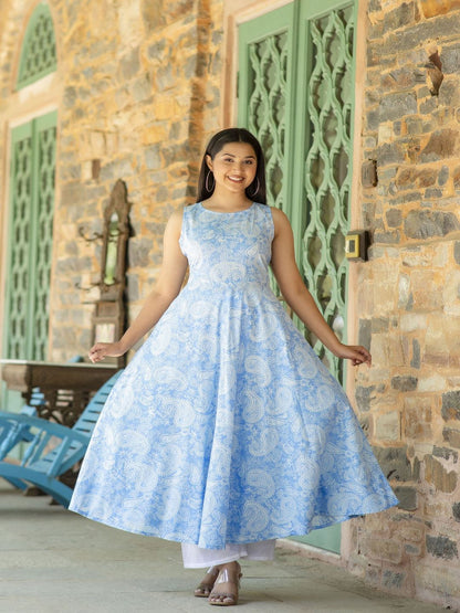 Blue Bandhani Printed Sleeveless Kurta