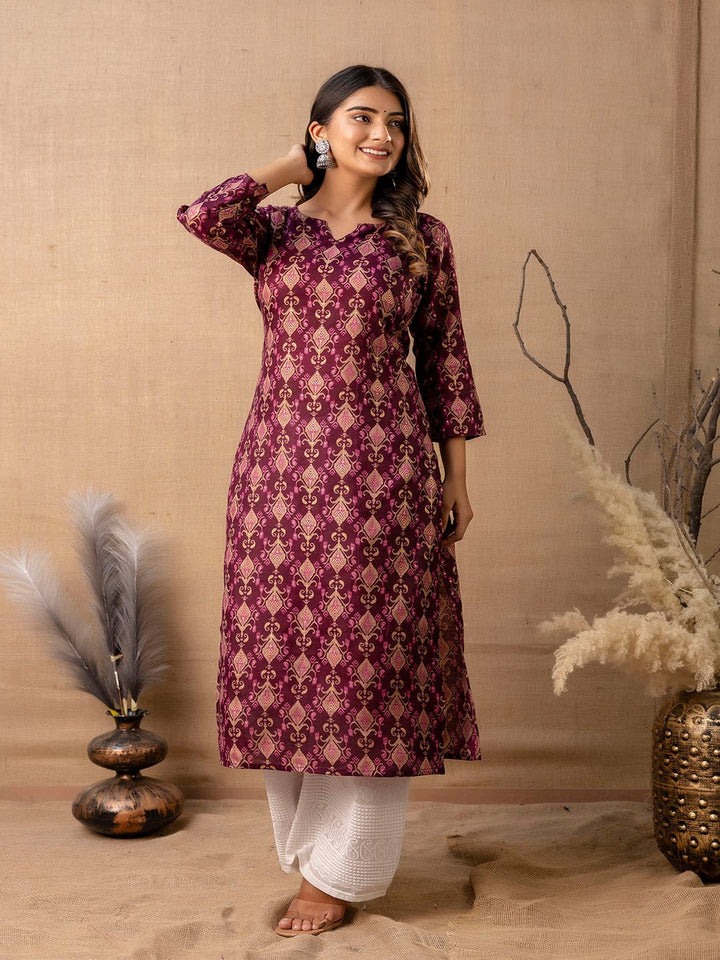 Burgundy Printed Straight Kurta