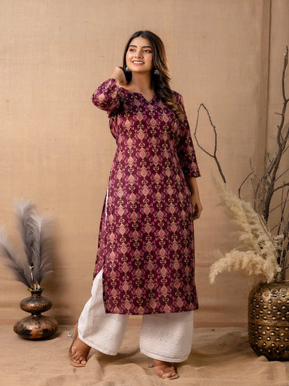 Burgundy Printed Straight Kurta