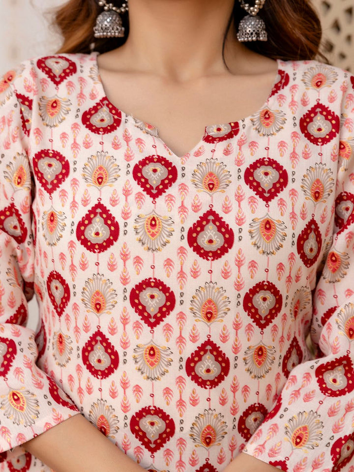 Maroon And Off White Printed Straight Kurta