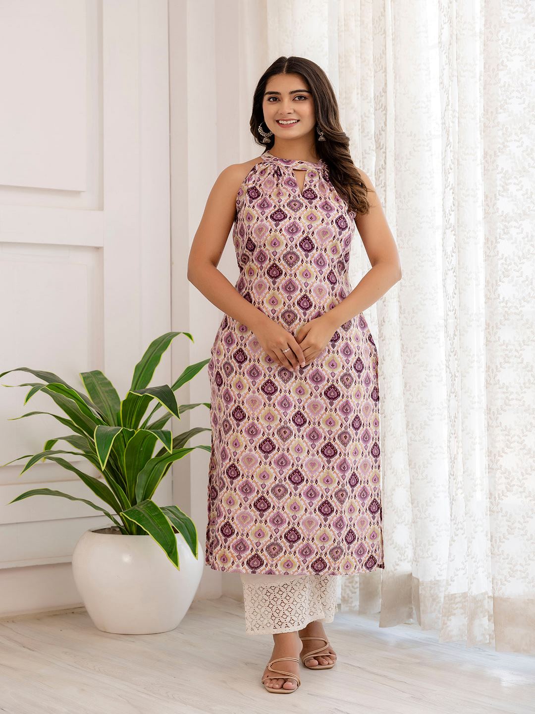 Multi Printed Straight Halter Neck Kurta
