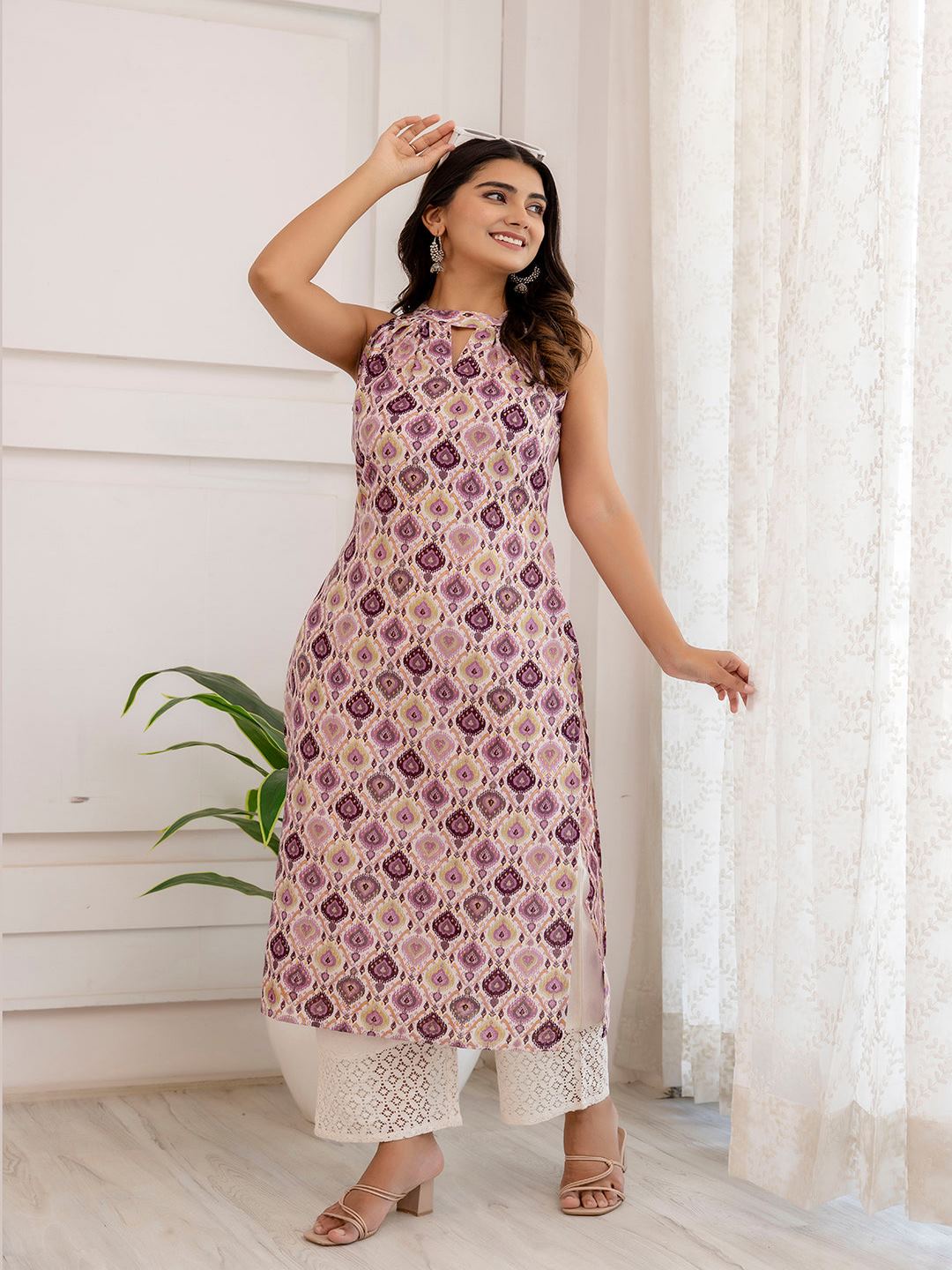 Multi Printed Straight Halter Neck Kurta