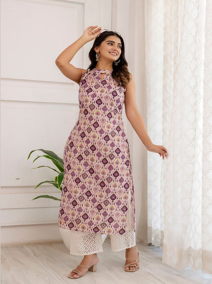 Multi Printed Straight Halter Neck Kurta