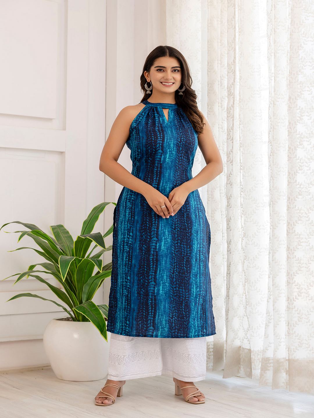 Blue Shibori Printed Straight Kurta