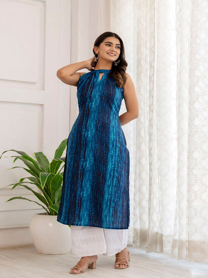 Blue Shibori Printed Straight Kurta