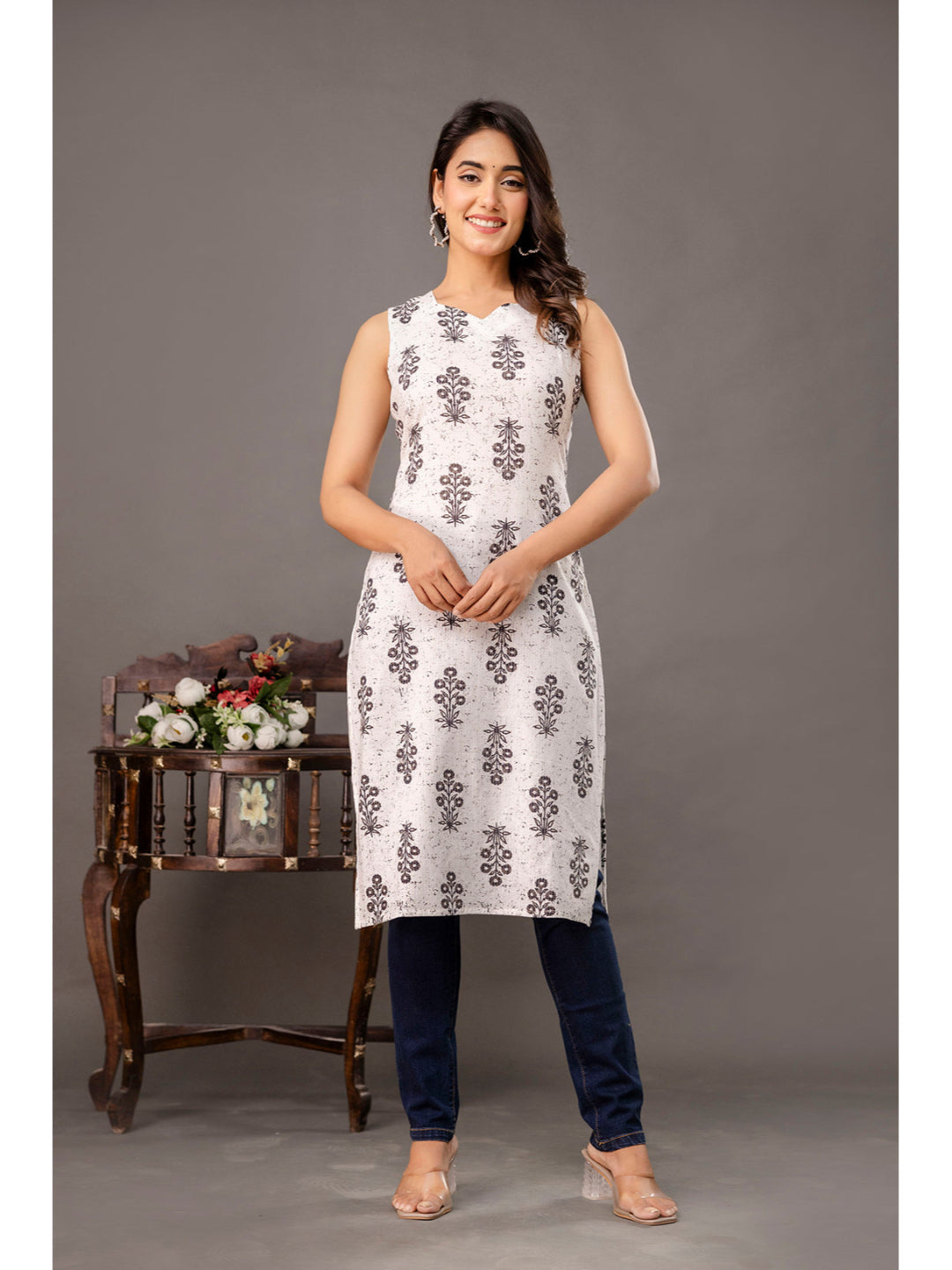 White Printed Kurta