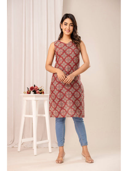Maroon Printed Kurta